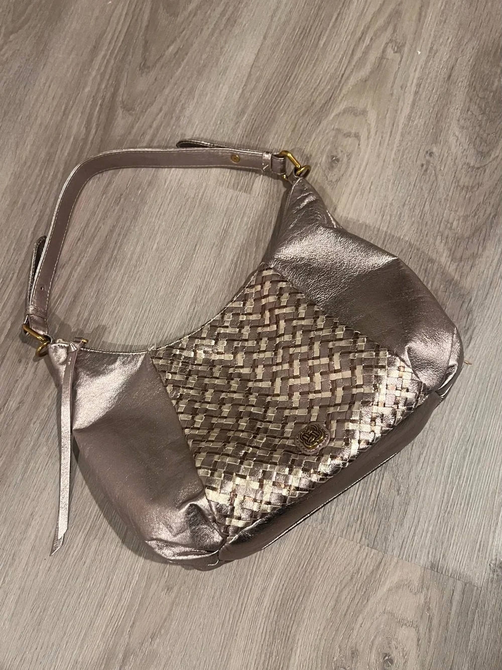 Elliott Lucca Metallic Taupe & Silver Woven Hobo